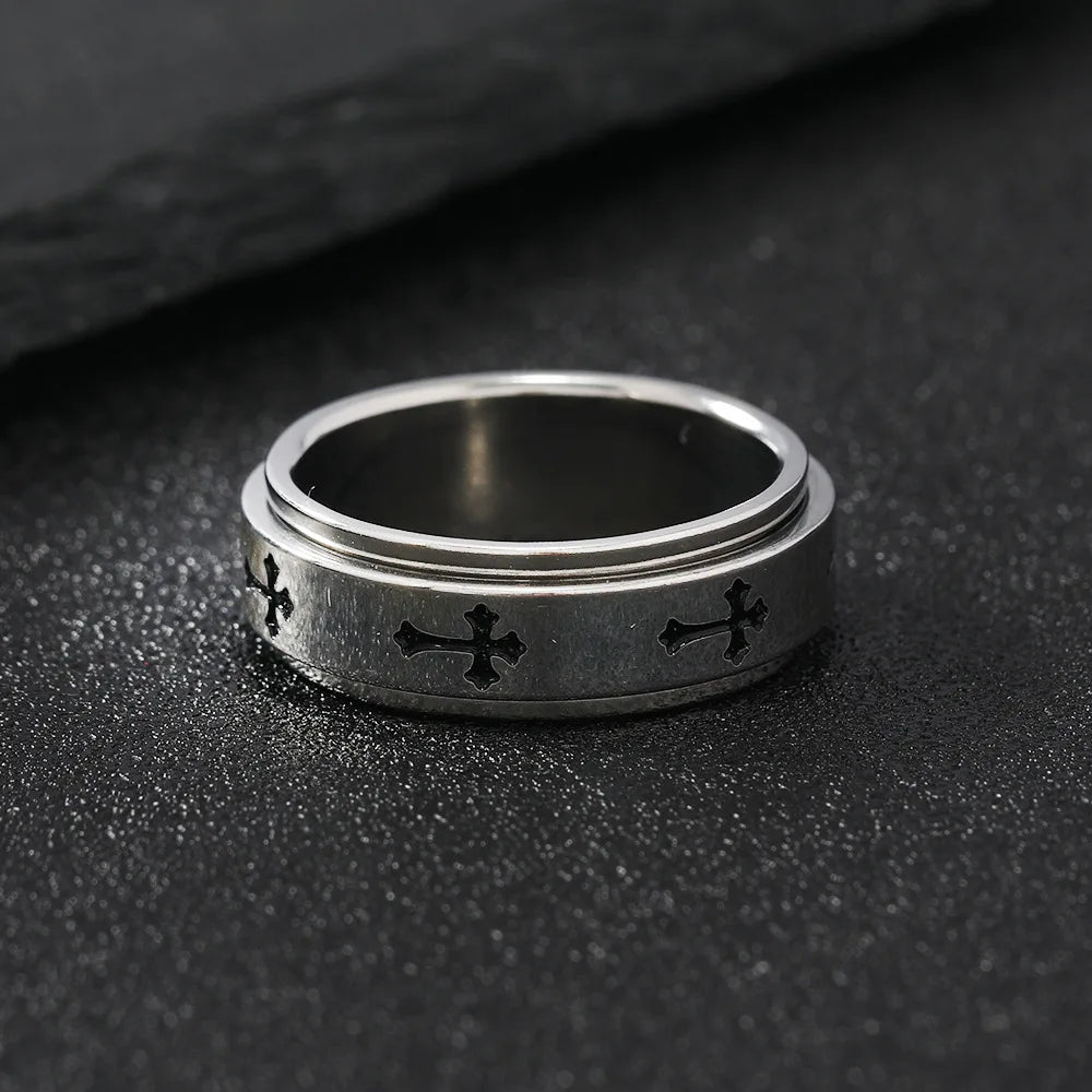 Rotatable Stainless Steel Cross Ring for Men & Women