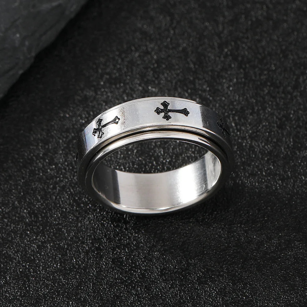 Rotatable Stainless Steel Cross Ring for Men & Women