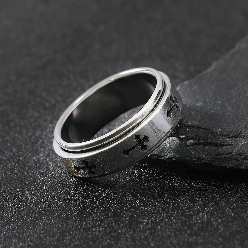 Rotatable Stainless Steel Cross Ring for Men & Women