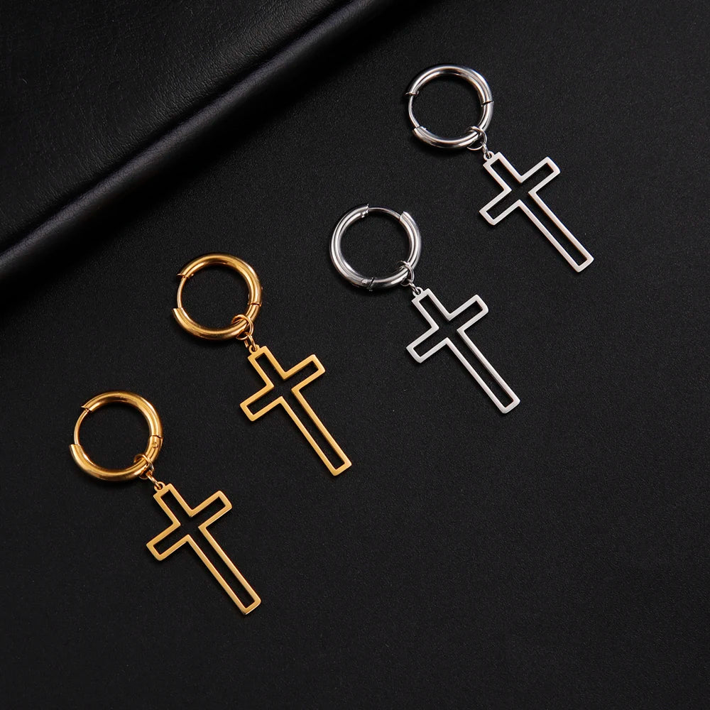 Cross Charm-Dangle Earrings Ichthys Jesus Fish-Christian Symbol Hoop Earrings