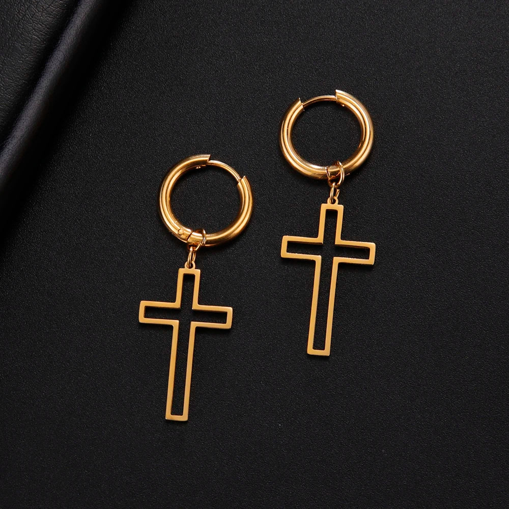 Cross Charm-Dangle Earrings Ichthys Jesus Fish-Christian Symbol Hoop Earrings