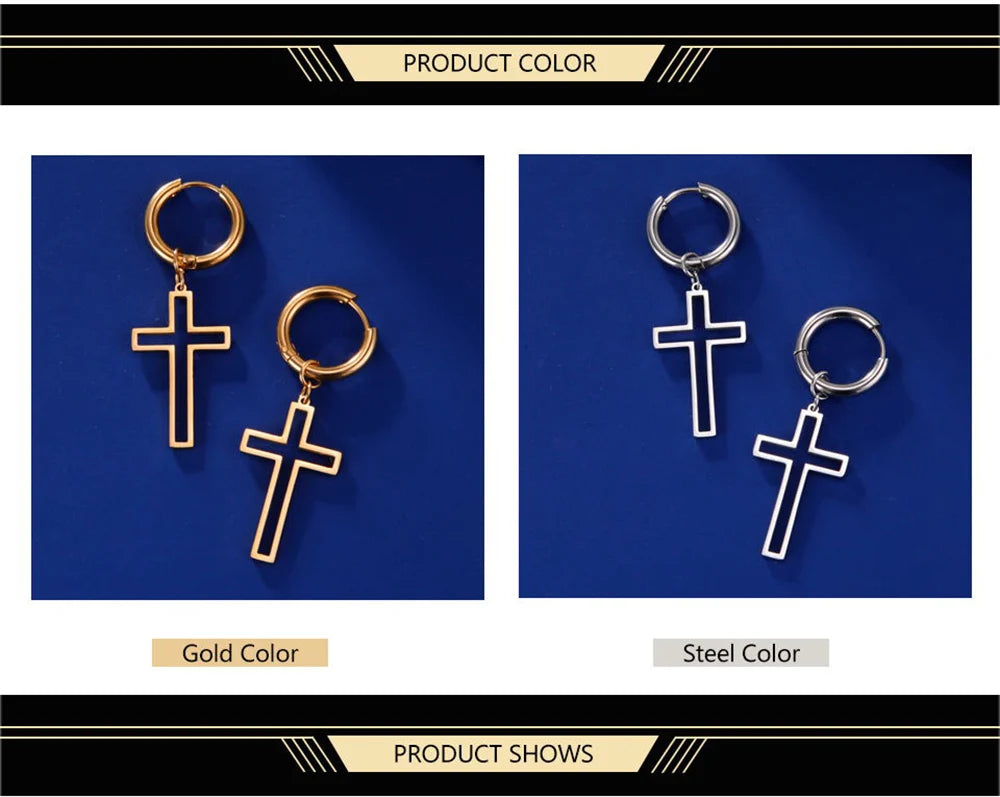 Cross Charm-Dangle Earrings Ichthys Jesus Fish-Christian Symbol Hoop Earrings