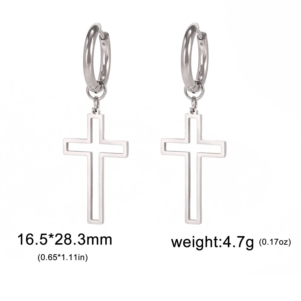 Cross Charm-Dangle Earrings Ichthys Jesus Fish-Christian Symbol Hoop Earrings