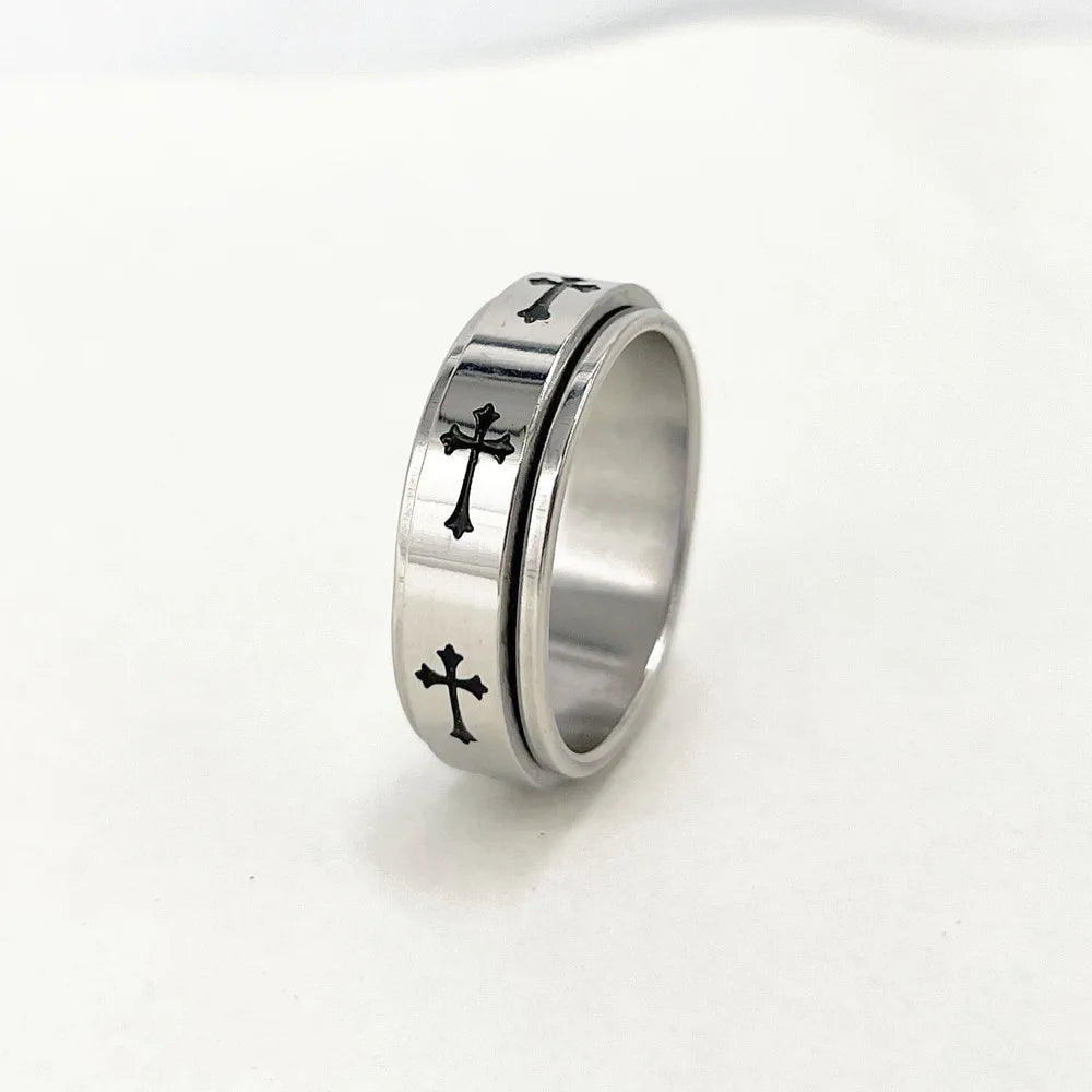 Rotatable Stainless Steel Cross Ring for Men & Women