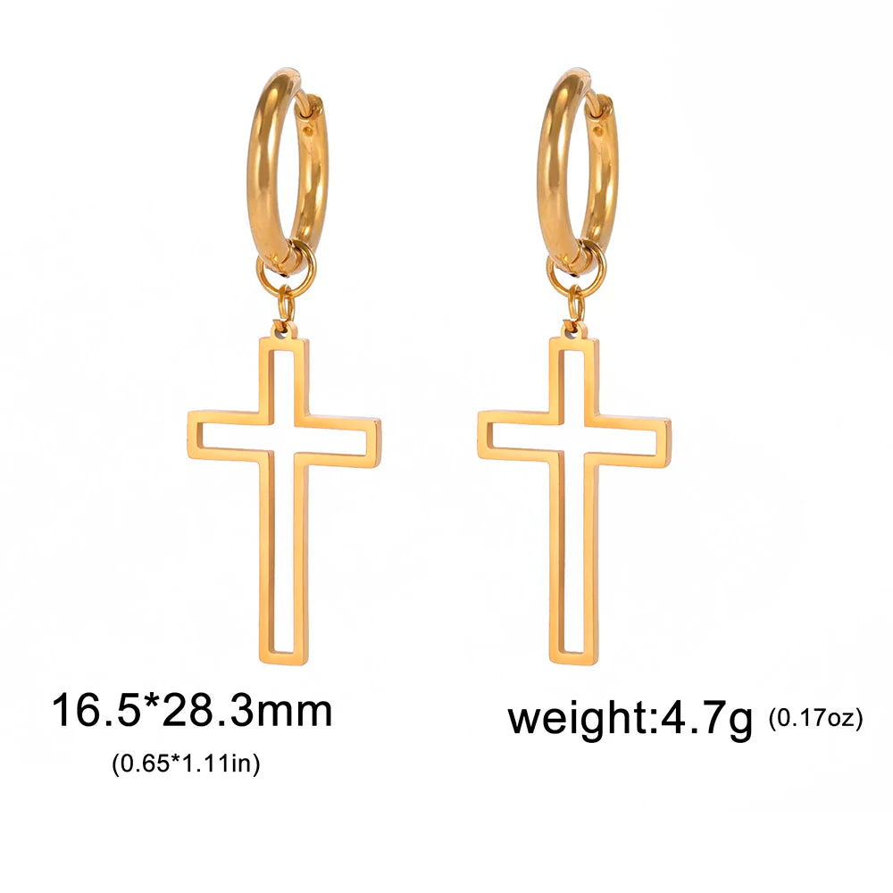 Cross Charm-Dangle Earrings Ichthys Jesus Fish-Christian Symbol Hoop Earrings