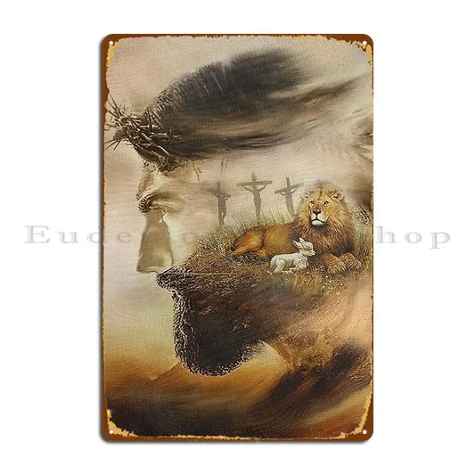 Jesus And Lion of Judah and The Lamb of God-Metal Plaque Poster/Tin Sign Poster