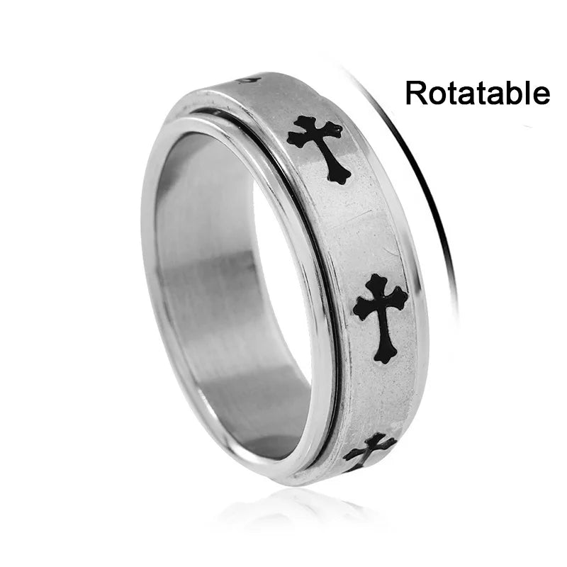 Rotatable Stainless Steel Cross Ring for Men & Women